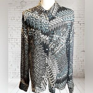 My Tribe 100% silk shirt in bold abstract print, size M